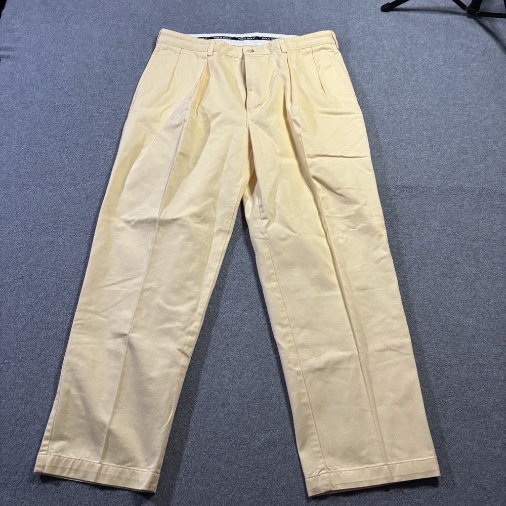 VTG Polo Golf Ralph Lauren Men's Yellow Pleated Cotton Classic Chino Pants 34x29